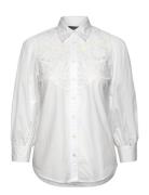 Eyelet Cotton Broadcloth Shirt Tops Shirts Long-sleeved White Lauren Ralph Lauren