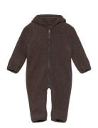 Pram Suit Ears Cot. Fleece  Outerwear Fleece Outerwear Fleece Suits Brown Huttelihut