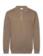 Jersey Pique W Zip L/S Polos Long-sleeved Beige Lindbergh