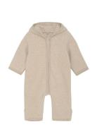 Pram Suit Ears Cot. Fleece Outerwear Fleece Outerwear Fleece Coveralls Beige Huttelihut