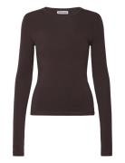 Slim Fitted Long Sleeve Tops T-shirts & Tops Long-sleeved Brown Weekday