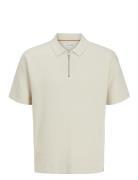 Jjtroy Knit Zip Polo Jnr Tops T-shirts Polo Shirts Short-sleeved Polo Shirts Cream Jack & J S
