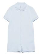 Cotton Interlock Polo Shortall Bodysuits Short-sleeved Blue Ralph Lauren Baby