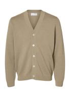 Slhtray Ls Knit Merino V-Neck Cardigan Tops Knitwear Cardigans Beige Selected Homme