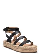 Polly Leather Gladiator Espadrille Espadrillos Flade Sandal Black Lauren Ralph Lauren