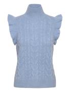 Roll Neck Frill Cable Vest Tops Knitwear Jumpers Blue Davida Cashmere