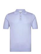 Man Fine Knit Pique Designers Knitwear Short Sleeve Knitted Polos Blue Davida Cashmere