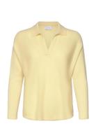 Curved Open Collar Designers Knitwear Jumpers Yellow Davida Cashmere