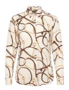 Classic Fit Belting-Print Crepe Shirt Tops Shirts Short-sleeved Cream Lauren Ralph Lauren