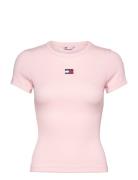 Tjw Slim Badge Rib Tee Tops T-shirts & Tops Short-sleeved Pink Tommy Jeans