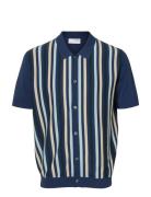 Slhmattis Ss Knit Stripe Polo Cardigan Tops Knitwear Cardigans Blue Selected Homme