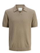 Jprccwilder Knit Split Neck Tops Knitwear Short Sleeve Knitted Polos Beige Jack & J S