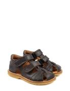 Classic Rub Sole Closed Two Velcro Shoes Summer Shoes Sandals Brown Pom Pom