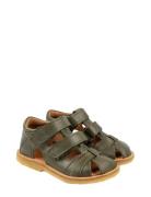 Classic Rub Sole Closed Two Velcro Shoes Summer Shoes Sandals Green Pom Pom