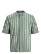 Jjemil Knit Striped Shirt Ss Tops Knitwear Short Sleeve Knitted Polos Green Jack & J S