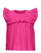 Kmgmargot Life S/L Embroidery Top Wvn Tops T-shirts Sleeveless Pink Kids Only