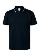 Slhfave Sport Zip Ss Polo Noos Tops Polos Short-sleeved Navy Selected