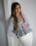 Nelly - Grå - Flounce Tie Jacquard Knit Cardigan