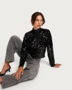 Nelly - Sort - Sequin Collar Top