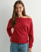Nelly - Rød - Wide Neck Knit Sweater