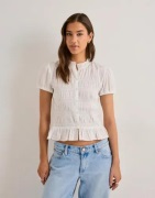 Nelly - Hvid - Puff Sleeve Smock Blouse