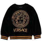 Versace Bluse - Velour - Sort/Guld m. Logo